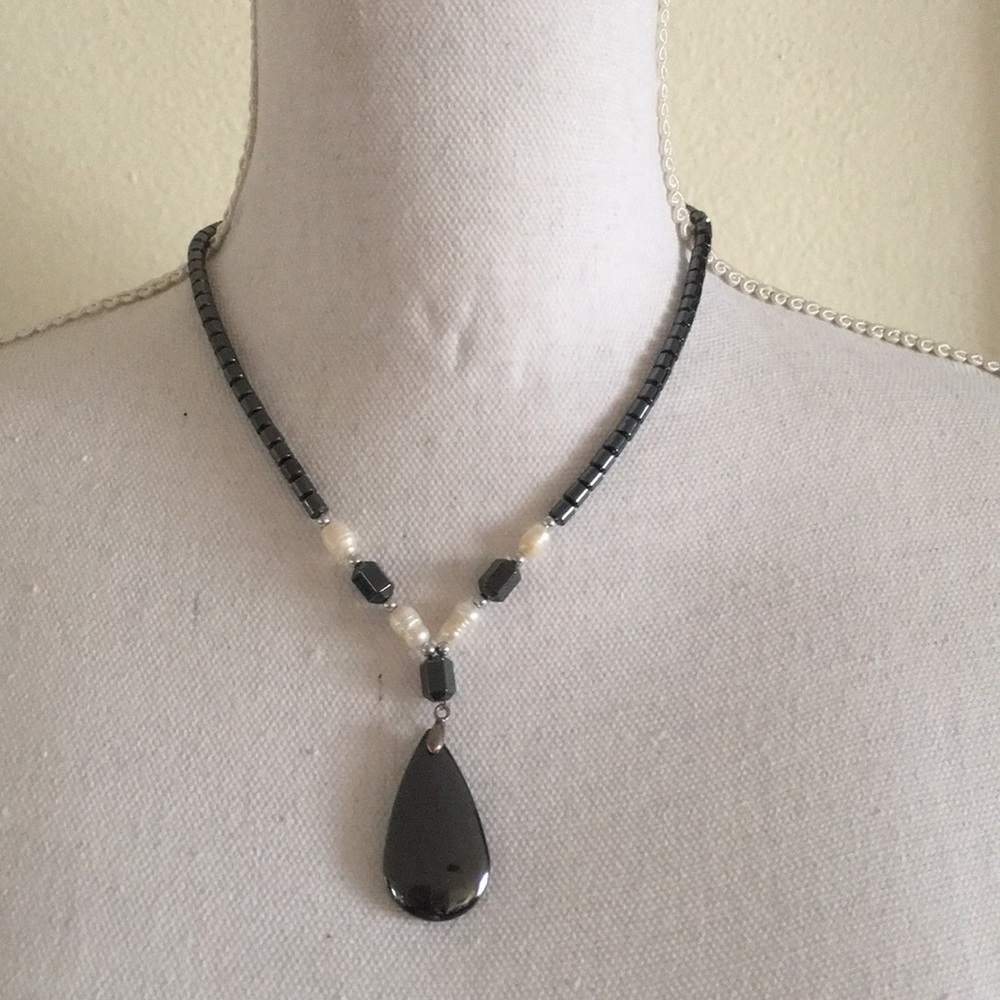Hematite and “seed pearl” necklace